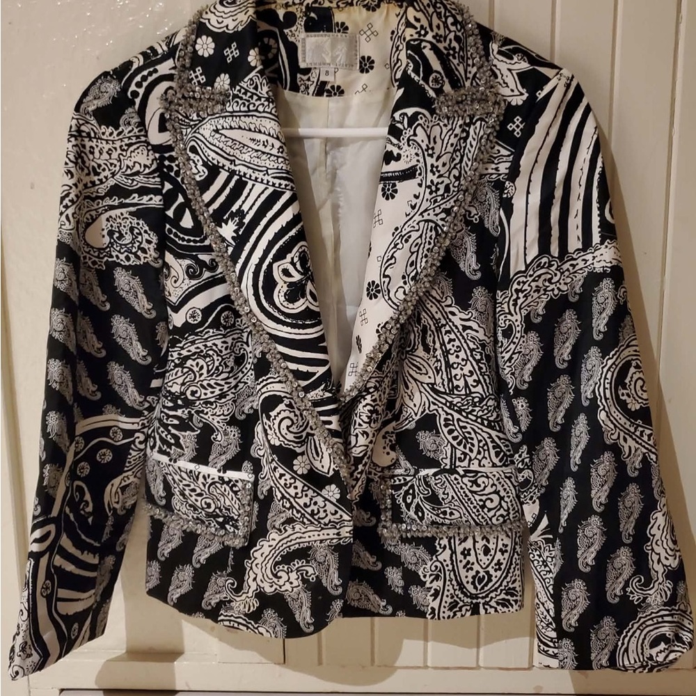 Alberto Makali Black and White Silk Paisley Blazer